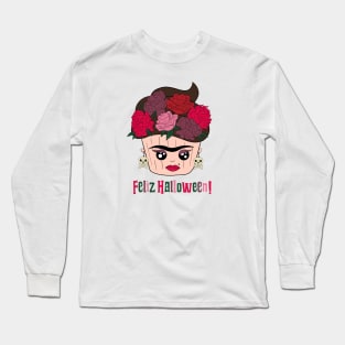 Cute and creepy espanol Halloween Frida  Kahlo cupcake Long Sleeve T-Shirt